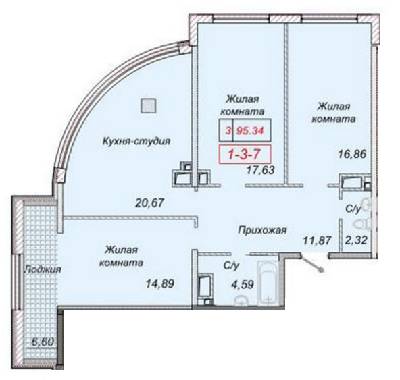 3-кімнатна 95.34 м² в ЖК Тридцять п`ята перлина від забудовника, Одеса