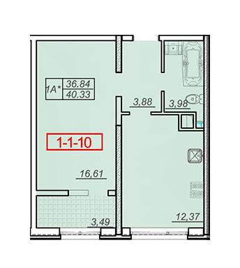 1-комнатная 40.33 м² в ЖК Двадцатая жемчужина от застройщика, с. Крыжановка