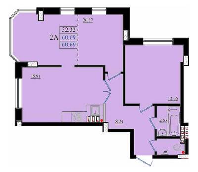 2-комнатная 60.69 м² в ЖК Золотая Эра от 15 650 грн/м², с. Крыжановка