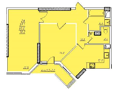 2-комнатная 70.2 м² в ЖК Романовский от застройщика, Одесса