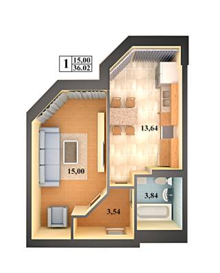 1-комнатная 36.02 м² в ЖК Счастливый на Яблоневой от 16 490 грн/м², с. Софиевская Борщаговка