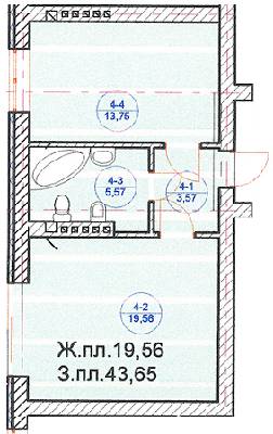 1-комнатная 43.65 м² в ЖК Княжий от застройщика, Винница