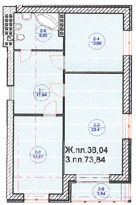 2-комнатная 73.84 м² в ЖК Княжий от застройщика, Винница