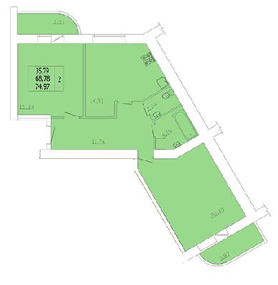 2-комнатная 74.97 м² в ЖК на ул. Степана Тимошенко (Якира), 7А от застройщика, Винница