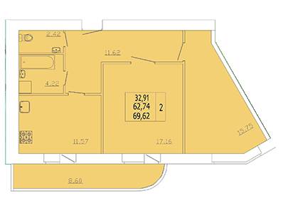 2-комнатная 69.62 м² в ЖК на ул. Степана Тимошенко (Якира), 7А от застройщика, Винница