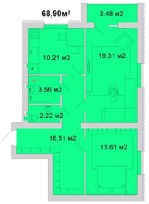 2-кімнатна 68.9 м² в ЖМ Веселка від 11 800 грн/м², Вінниця