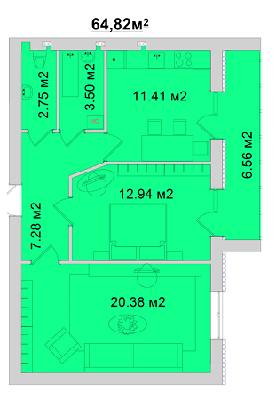 2-кімнатна 64.82 м² в ЖМ Веселка від 11 800 грн/м², Вінниця