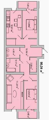 3-комнатная 90.56 м² в ЖМ Радуга от застройщика, Винница