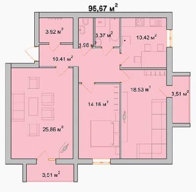 3-комнатная 95.67 м² в ЖМ Радуга от застройщика, Винница