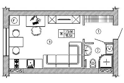 1-комнатная 23 м² в ЖК Comfort House от застройщика, г. Обухов