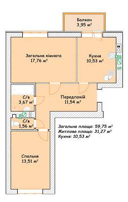 1-кімнатна 59.75 м² в ЖК Status від 14 400 грн/м², м. Ірпінь