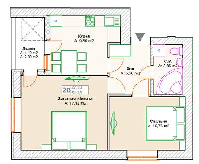 2-комнатная 51.26 м² в ЖК на ул. Довженко (Гайдара) от 13 900 грн/м², г. Ирпень