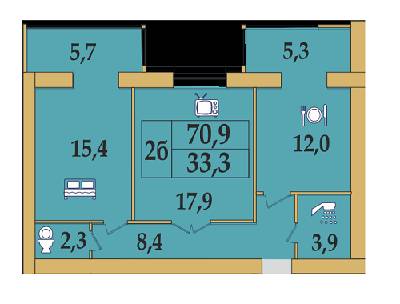 2-комнатная 70.9 м² в ЖК Семейный от застройщика, Хмельницкий