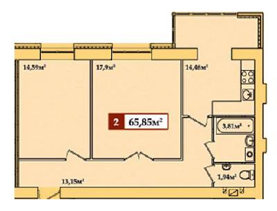 2-комнатная 65.85 м² в ЖК Премьер от 10 000 грн/м², г. Каменец-Подольский