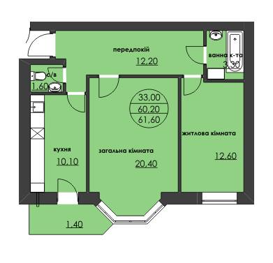 2-комнатная 61.6 м² в ЖК Нова оселя плюс от 8 640 грн/м², г. Надворная