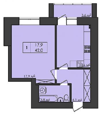 1-комнатная 42 м² в ЖК Затишний от застройщика, Луцк