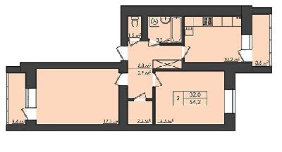 2-комнатная 64.2 м² в ЖК Затишний от застройщика, Луцк