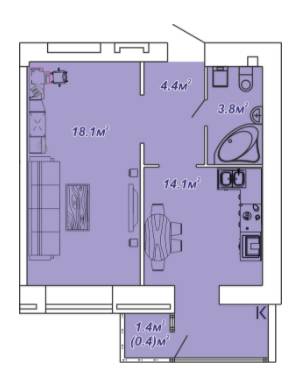 1-комнатная 40.8 м² в ЖК Яровиця Парк от застройщика, г. Владимир-Волынский