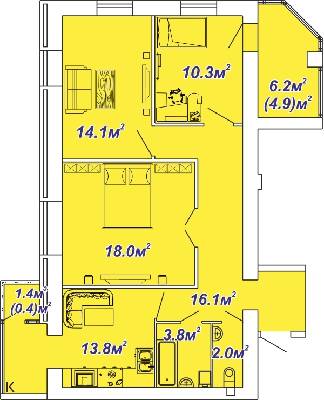 3-комнатная 83.4 м² в ЖК Яровиця Парк от застройщика, г. Владимир-Волынский