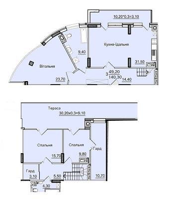 Двухуровневая 140.3 м² в ЖК Буковинський от 16 750 грн/м², Черновцы