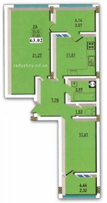 2-комнатная 63.02 м² в ЖК Радужный от 14 410 грн/м², Одесса