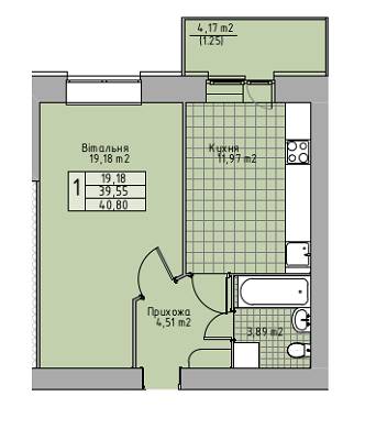 1-кімнатна 40.8 м² в ЖК Княжий від забудовника, Тернопіль