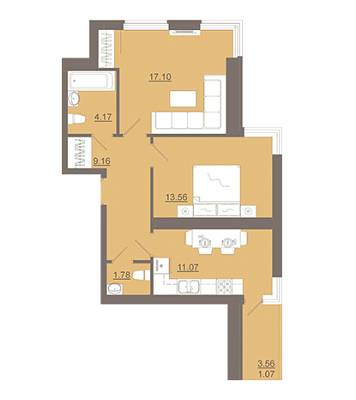 2-комнатная 57.91 м² в ЖК Місто комфорту на Незалежності от застройщика, пгт Брюховичи