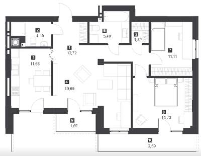 3-кімнатна 65.9 м² в ЖК Панорамний будинок від забудовника, Львів