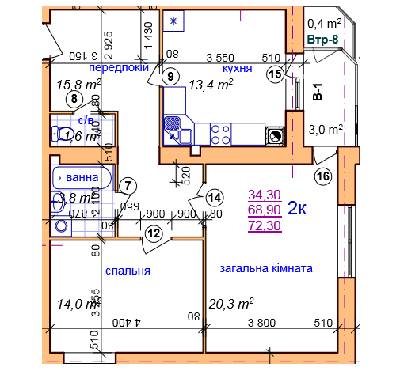 2-кімнатна 72.3 м² в ЖК на вул. Зелена, 269 від забудовника, Львів