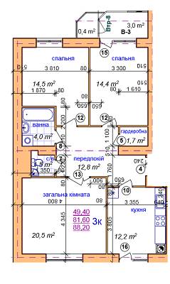 3-кімнатна 88.2 м² в ЖК на вул. Зелена, 269 від забудовника, Львів