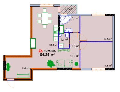 2-кімнатна 84.24 м² в ЖК Моноліт від 16 000 грн/м², Запоріжжя