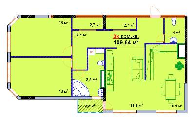 3-комнатная 109.64 м² в ЖК Монолит от 16 000 грн/м², Запорожье