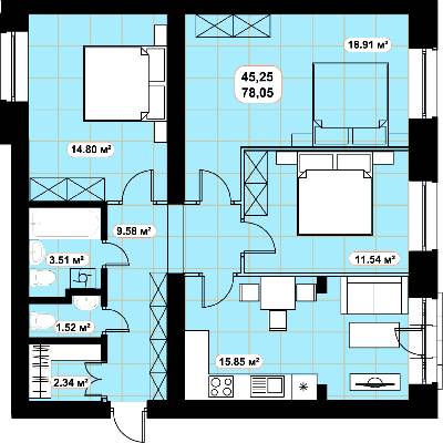 3-кімнатна 78.05 м² в ЖК Баск&Вілль від 10 320 грн/м², м. Ірпінь