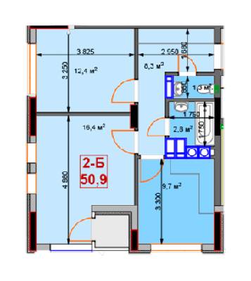 2-комнатная 50.9 м² в ЖК Sky-2 от 9 300 грн/м², г. Ирпень