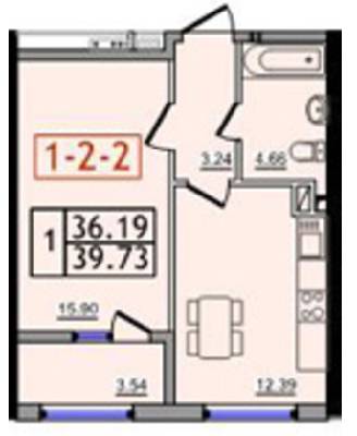 1-комнатная 39.73 м² в ЖК Тридцатая жемчужина от застройщика, с. Крыжановка