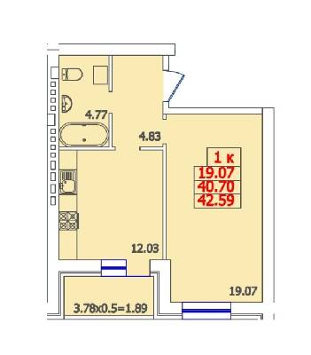 1-кімнатна 42.59 м² в ЖК Молодіжний від забудовника, с. Молодіжне