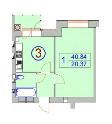 1-комнатная 40.84 м² в ЖСК Счастливый от застройщика, Хмельницкий