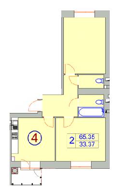 2-комнатная 65.35 м² в ЖСК Счастливый от застройщика, Хмельницкий