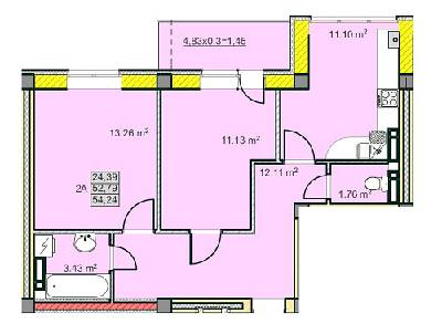 2-кімнатна 54.24 м² в ЖК на вул. Козацька, 15А від забудовника, Чернігів