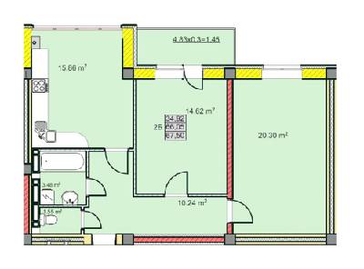 2-комнатная 67.5 м² в ЖК на ул. Казацкая, 15А от застройщика, Чернигов