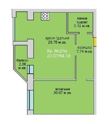 1-комнатная 64.39 м² в ЖД Липинський от 14 500 грн/м², с. Липины