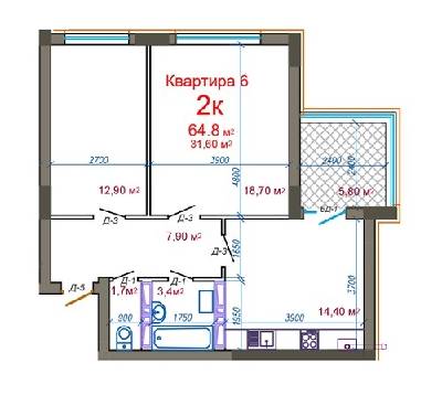 2-кімнатна 64.8 м² в ЖК Княжий від 16 500 грн/м², Житомир