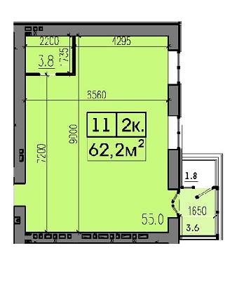 2-комнатная 62.2 м² в ЖК Хмельницкий от застройщика, Днепр