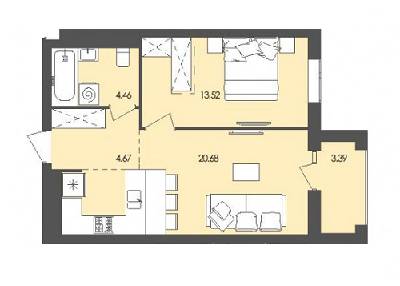 1-комнатная 44.64 м² в ЖК Avalon Zelena Street от 16 600 грн/м², Львов