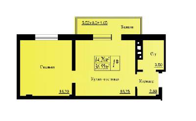 1-комнатная 36.55 м² в ЖК Лондон от застройщика, с. Лиманка