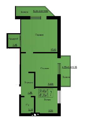 2-кімнатна 41.2 м² в ЖК Лондон від забудовника, с. Лиманка