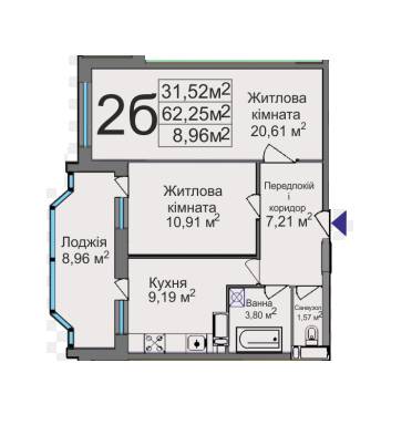 2-кімнатна 62.25 м² в ЖК на вул. Тараскова, 5 від 13 900 грн/м², Черкаси