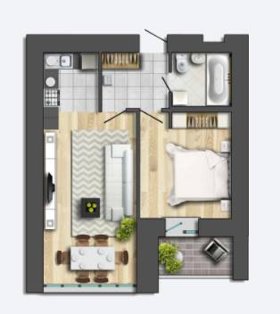 1-комнатная 48.6 м² в ЖК Шевченковский от 12 900 грн/м², Чернигов