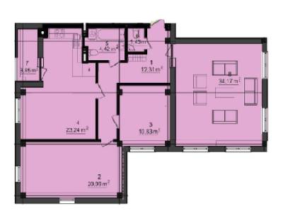 2-комнатная 106.98 м² в КД FORT HOUSE от застройщика, г. Вышгород