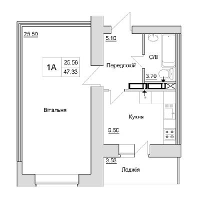 1-комнатная 47.33 м² в ЖД на ул. Шевченко, 4 от застройщика, г. Ирпень